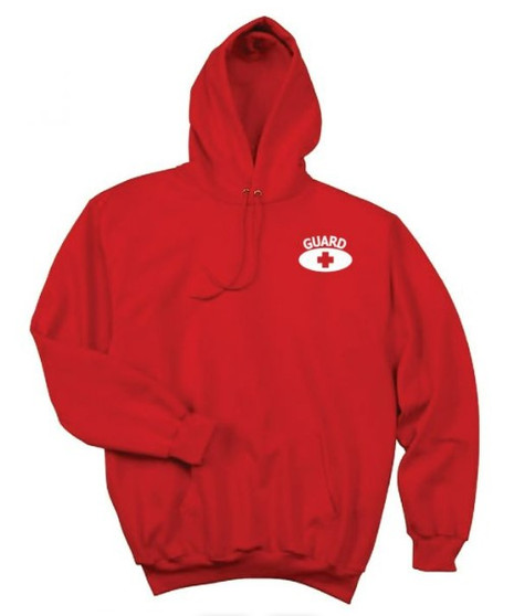 Hooded Pullover Sweatshirt, Red with GUARD Logo in White on Front & Back, Small