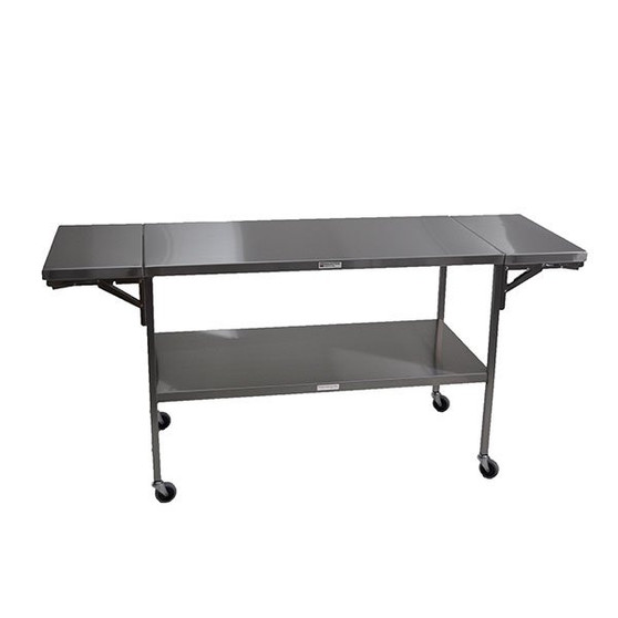 SS Instrument Table with Shelf 24 W x 48-72 L x 34 H, 12" Drop Leaf on either end