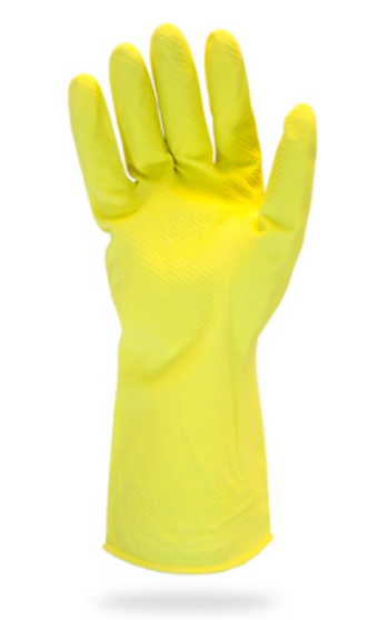 Glove, 20 MIL, Yellow Flock Lined Latex, Chlorinated, One Pair Per Bag, 12DZ/CS, LG