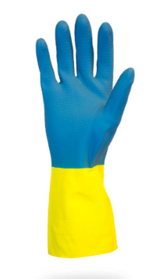 Glove, 28 MIL, Blue Flock Lined Neoprene Over Yellow Latex, One Pair Per Bag, 10DZ/CS, SM