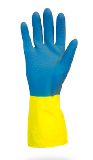 Glove, 28 MIL, Blue Flock Lined Neoprene Over Yellow Latex, One Pair Per Bag, 10DZ/CS, MD