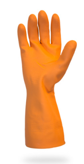 Glove, 28 MIL, Orange Flock Lined Neoprene Latex Blend, One Pair Per Bag, 10DZ/CS, SM