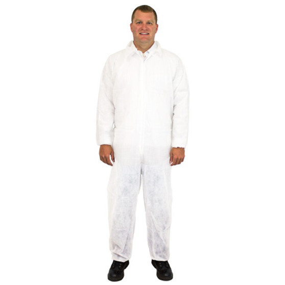 40G Coverall, Polypro, Elastic Wrists/Ankles, White, XL, 25/CS