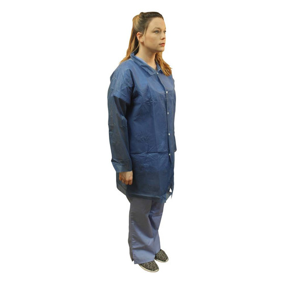 PolyLite Labcoat, Snp Frt, No Pockets, Long Sleeve, Open Wrists, Navy Blue, M, 30/CS