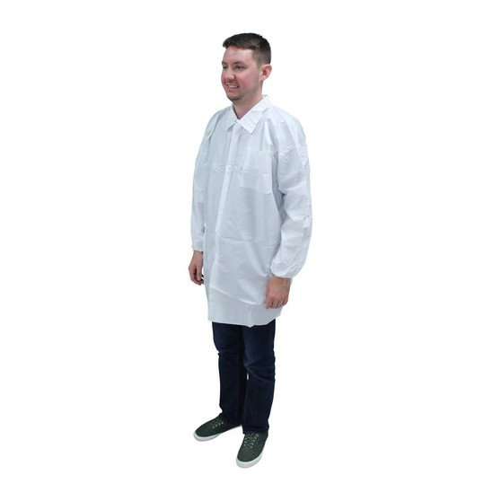 ProMax Labcoat, Long Sleeve, Elastic Wrists, 3 Pockets, Snap Front, White, 2X, 30/CS