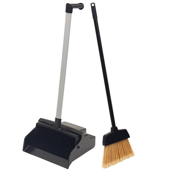 L-Shaped Grip Broom and Lobby Dust Pan Combo Kit (2602, 2601, 2600BCK) Black/PVC Handle, 1 per Case