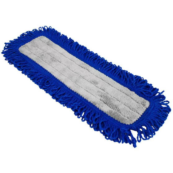 Microfiber Traditional Fringe Dry/Dust Mop Pad with Velcro Back 18 in. Gray/Blue, 12 per Pack, 8 Packs per Case