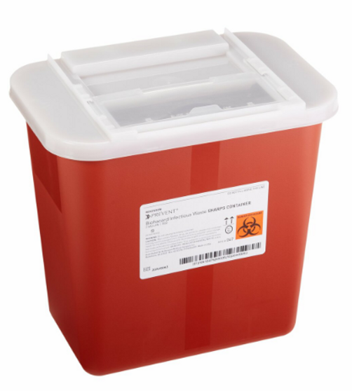 Sharps Container Prevent 9-1/4 H X 10 W X 6 D Inch 2 Gallon Translucent Red Base / Translucent Lid Horizontal Entry Counter Balanced Door Lid, CS/20