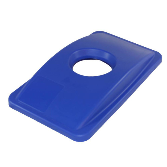 Thin Bin Container Lid with Round Cut Out for Recycling 23 Gallon Blue, 4 per Case