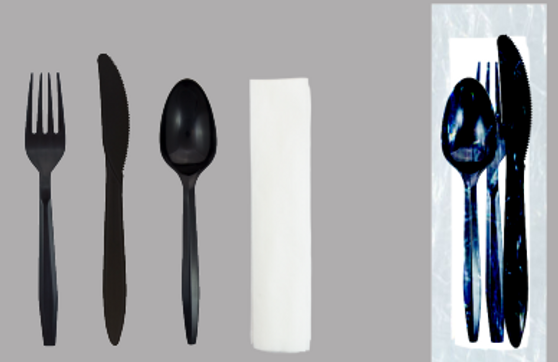 Medium PP Fork Knife Tea Spoon Napkin 12x13, Ebony, 250 KITS