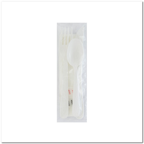 Heavy Weight PS Fork Knife Soup Spoon Nap 12x13 Salt Pep, White, 250 KITS