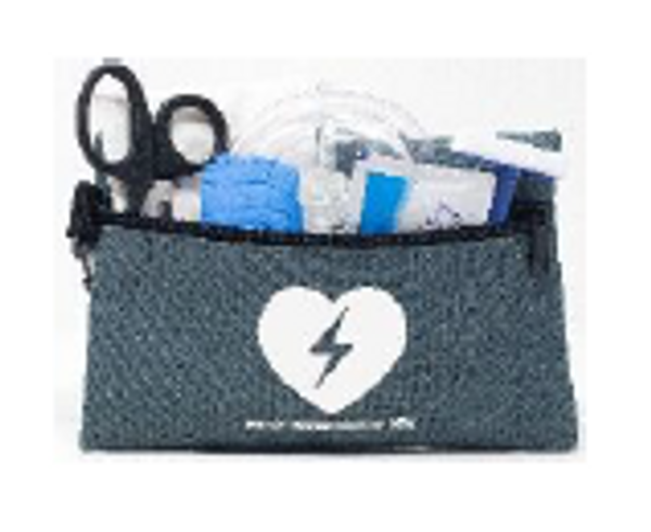 Custom-branded first responder kit; grey, one-color graphic; Includes items typically needed in a cardiac arrest event