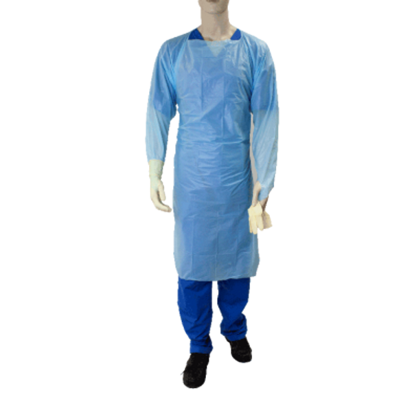 CPE Coated Procedure Gown, Fluid Resistant, Universal Size, Blue  15/bx, 5bx/cs