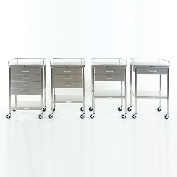 SS Stainless Steel Utility Table 16"w x 20"l x 34"H, with 4-Sided Guardrail on top and shelf