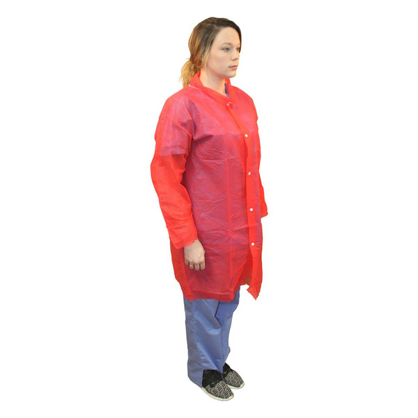 PolyLite Labcoat, Snap Front, No Pockets, Long Sleeve, Open Wrists, Red, L, 30/CS