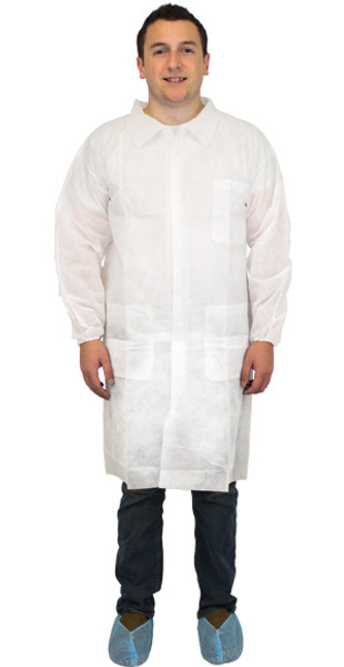 PolyLite, Lab Coat, Polypropylene, White, w/Pockets & Elastic Wrists, LG, 30/CS