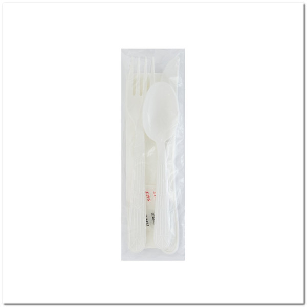 Heavy Weight PS Fork Knife Soup Spoon Nap 12x13 Salt Pep, White, 250 KITS
