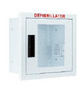 Fully Recessed small, non-alarmed defibrillator wall cabinet with window; inside tub measures 14 1/4" L x 11 3/4"H x 6 3/4"D; outside frame measures 16 1/4"L x 13 3/4"H x 3/8"D. Rough wall opening size: 15 1/4"L x 12 3/4"H x 6"D.  Weight: 9 lbs.