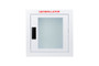 Semi Recessed large, non-alarmed defibrillator wall cabinet with window; inside tub measures 15"L x 14"H x 7 1/4"D; outside frame measures 17"L x 16"H x 3/8"D. Rough wall opening size: 16"L x 15"H x 6 1/2"D.  Weight: 13.5 lbs.