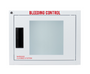 Basic compact bleeding control wall cabinet with window and alarm; measures 14 3/4"L x 11 5/8"H x 6 3/4"W. Weight: 7.5 lbs.