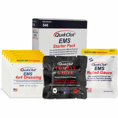 Quick Clost Packing Hemostatic Dressing Kit QuikClot EMS Starter Pack 4 X 4 Inch Individual ...