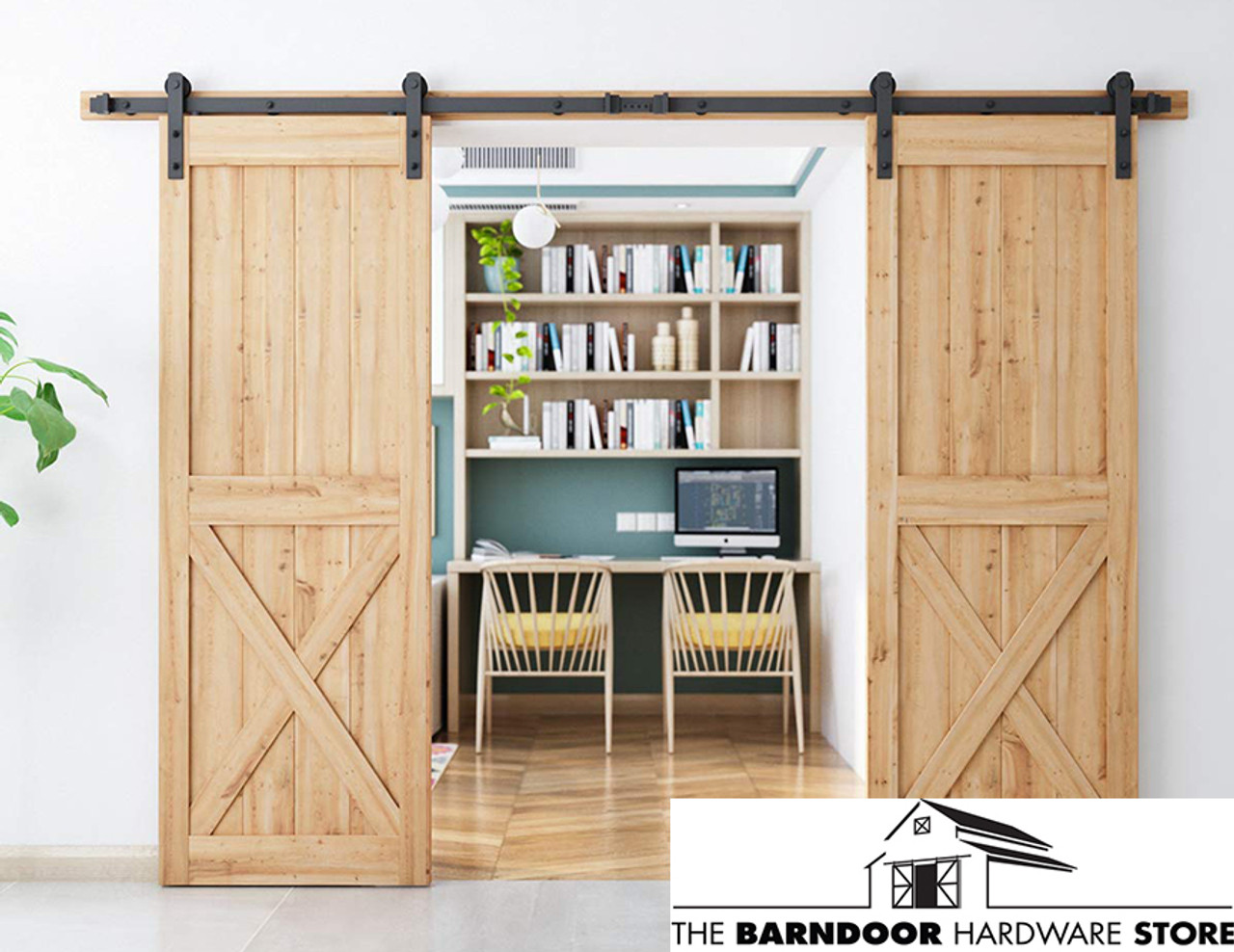 Bi-Parting Sliding Barn Door Hardware Kit (Fits 2 Doors)