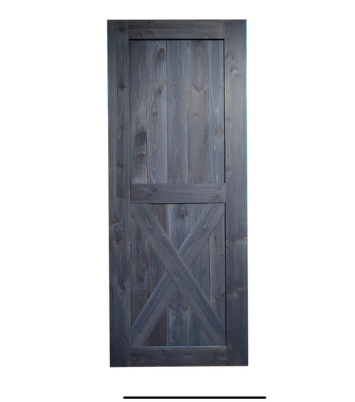 Finished Single X Design Navy Pine Wood Barn Door- 84" Tall - Ships Unassembled - CHOOSE YOUR WIDTH