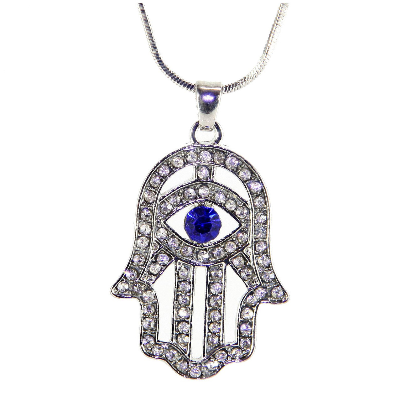 Hamsa Necklace Hand of God Blue Evil Eye Charm Pendant Jewish Judaica  Kabbalah