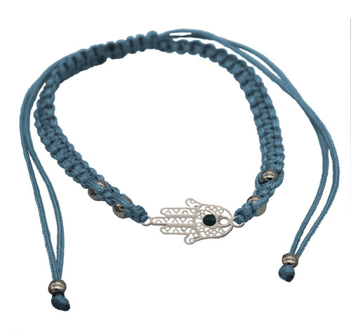 Sacred Hamsa Hand Evil Eye Blue braided STRING Bracelet Success and Good Luck