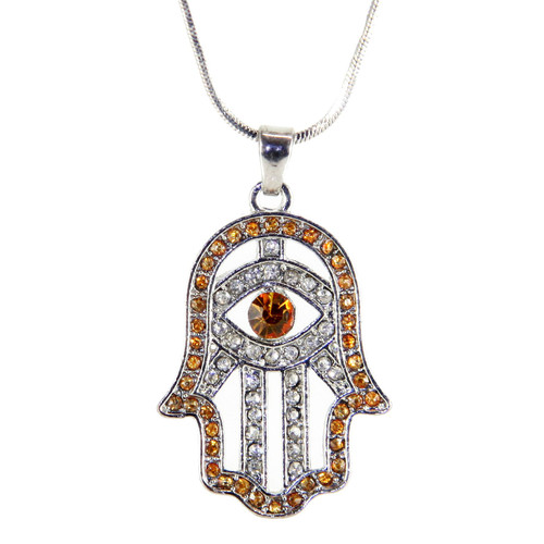 Hamsa Necklace Hand of God Orange Evil Eye Charm Pendant Jewish Judaica Kabbalah