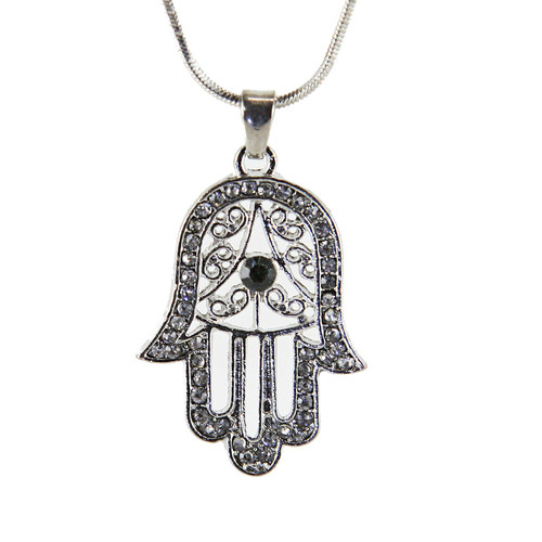 Black Hamsa Necklace Hand of God Evil Eye Charm Pendant Jewish Judaica Kabbalah