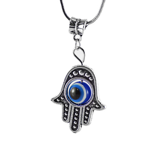 Blue Hamsa Hand of Fatima EVIL EYE Necklace Lucky charm Choker karma Pendant
