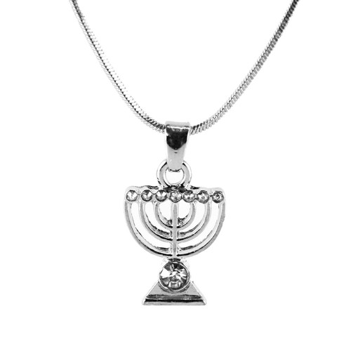 White Jewish Yisrael Hanukkah MENORAH candelabrum Necklace Kabbalah Judaica