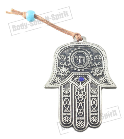 CHAI 7 cm Hamsa Wall Hanging Judaica Kabbalah Pendant Lucky Pewter plated Gift