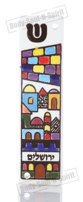 Israel Jewish Judaica HOLYLAND Gift  Armenian Ceramic Hebrew Mezuzah 10CM Case