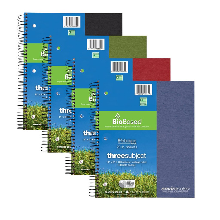 Environotes Three Subject Notebook, 120 pages, 11" x 9"