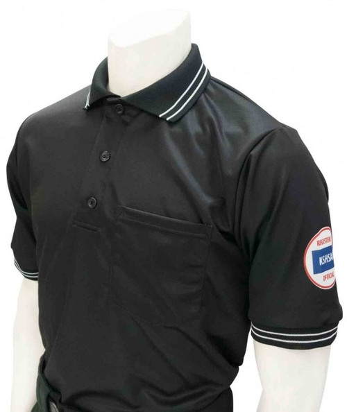 Smitty Official's Apparel Kansas KSHSAA Black Dye Sublimated Umpire Shirt With Reverse Flag