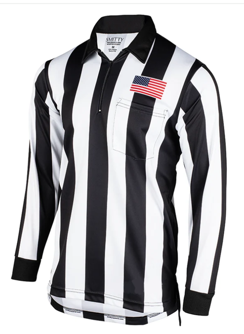 Smitty 2 1/4" Stripe Long Sleeve Lacrosse Referee Shirt w/White Border US Flag