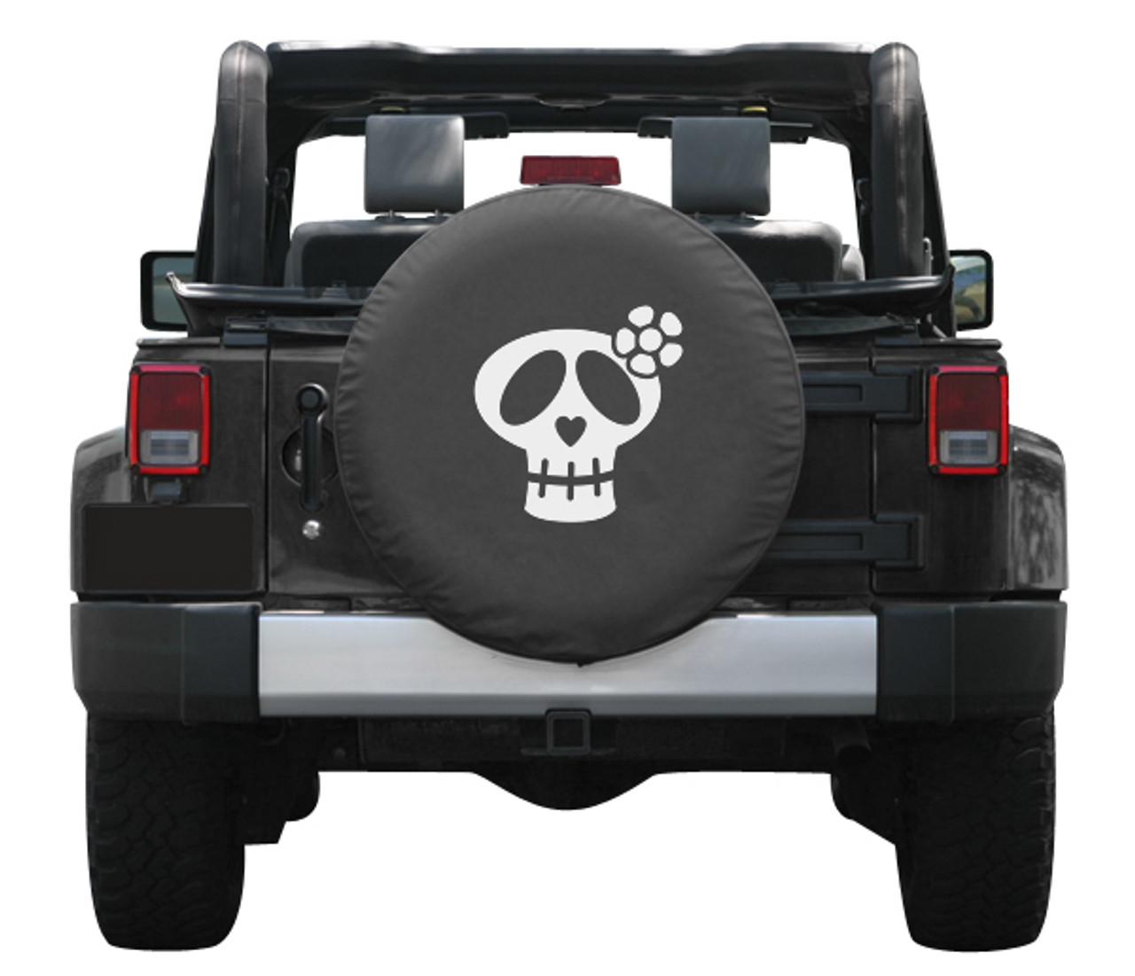 Soft Spare Tire Cover with White Girly Skull Print (26-35 inch