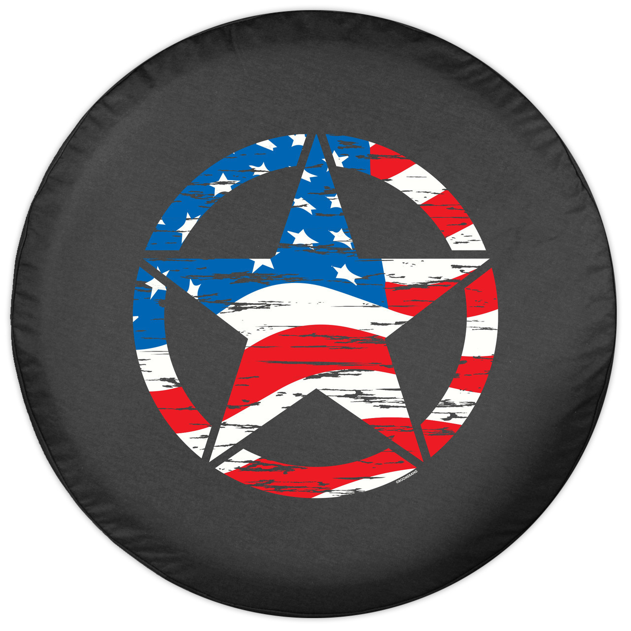 Boomerang Jeep Tire Cover with Distressed American Flag