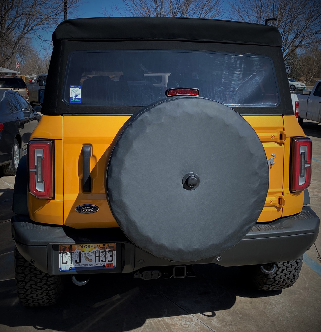 Sturdy Bronco Spare Tire Cover with Camera Hole Boomerang