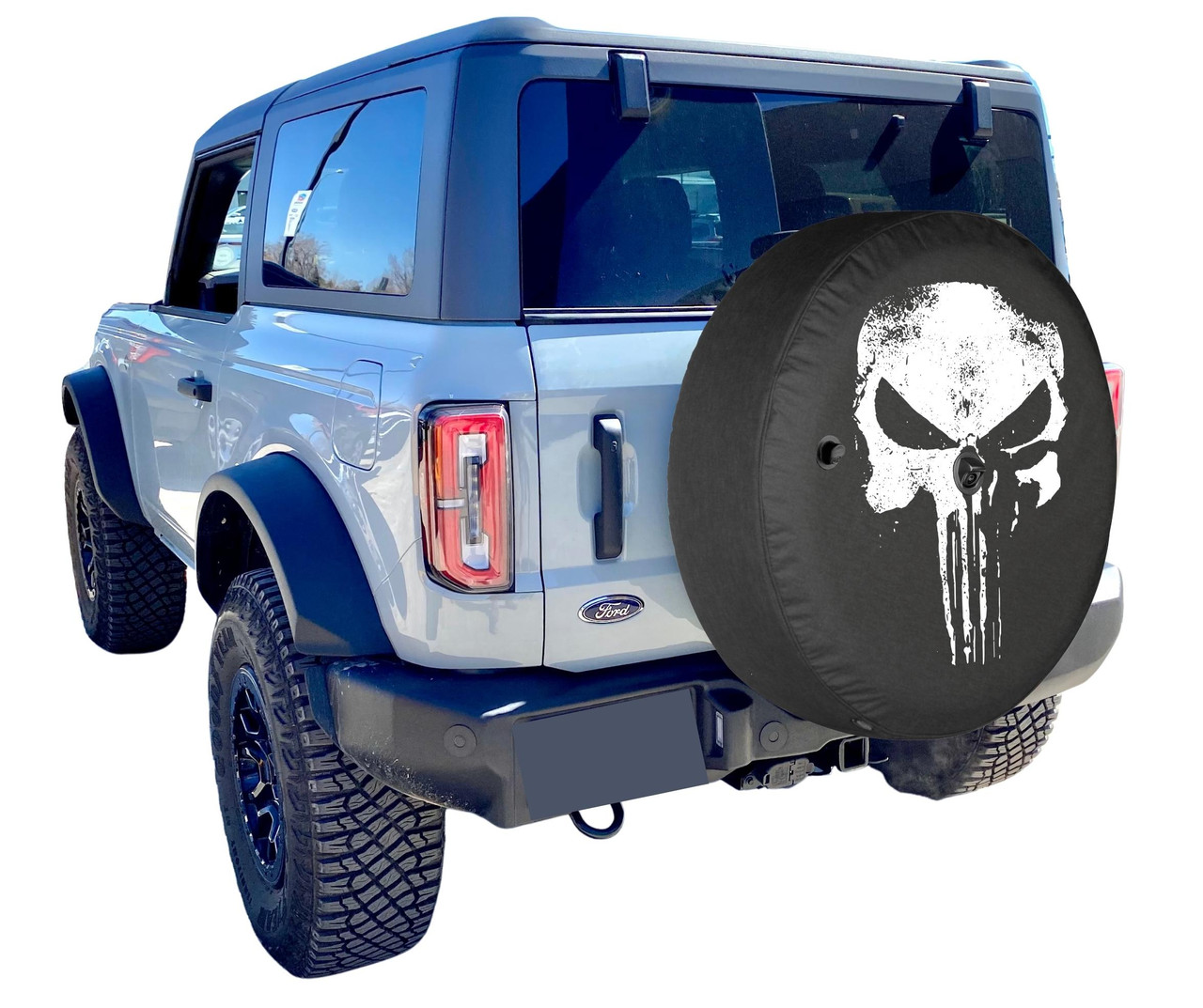 Boomerang Soft Tire Cover Distressed Skull Ford Bronco Gen (w/  back-up camera) (Gen 6)