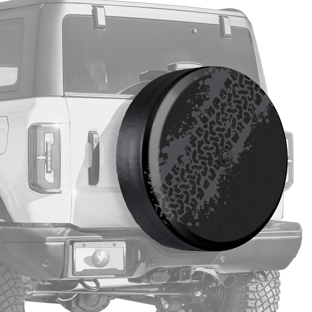 Boomerang Mud Track Graphic Black Textured Rigid Tire Cover Ford  Bronco (w/ back-up camera)