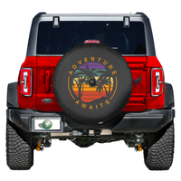 Adventure Awaits Beach Graphic - Premium Soft Tire Cover with back-Up Camera Port for Ford Bronco