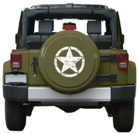 Distressed Star Rigid Tire Cover -Rear Jeep - Commando Green