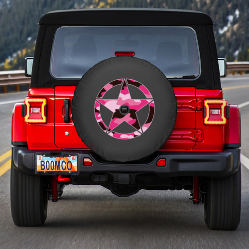 Boomerang - Distressed Star (Pink Camo) - Soft Tire Cover - Jeep