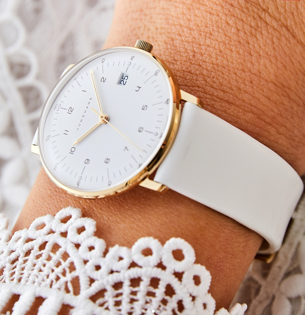 Junghans Max Bill Quartz Gold PVD White Leather 47/7451.02