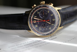 Angled shot of Junghans Telemeter USA Edition – showcasing dial texture and subdials