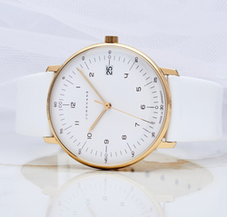 Junghans Max Bill Damen Quartz Ref. 47/7451.02 | 32.7 mm | White Dial | Yellow Gold PVD Case | White Leather Strap