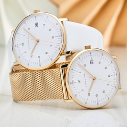 Junghans Max Bill Damen Quartz Ref. 47/7451.02 | 32.7 mm | White Dial | Yellow Gold PVD Case | White Leather Strap